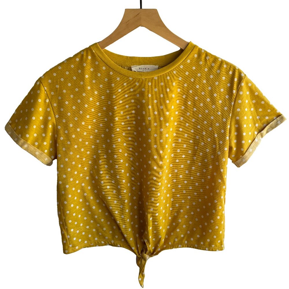 ELODIE NORDSTROM Yellow Polka Dot Tie-Front Crop Top Size Small